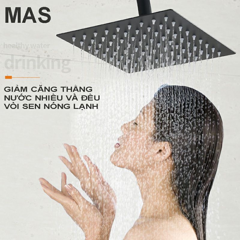 Sen cây tắm đứng nóng lạnh MAS bát sen VUÔNG INOX màu ĐEN sang trọng