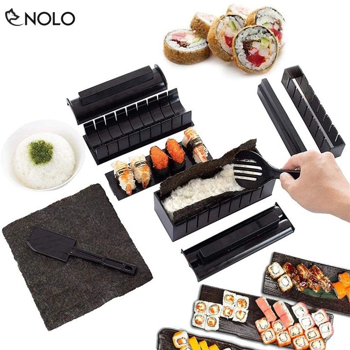 Bộ Dụng Cụ Khuôn Làm Sushi Cơm Cuộn Kimbap 10 Chi Tiết Chất Liệu Nhựa PP Thực Phẩm An Toàn Cho Sức Khỏe