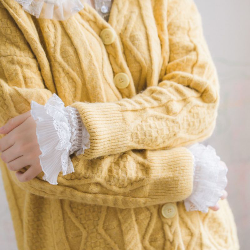 Ống Tay Áo Phồng Phối Ren Giả Nhiều Lớp Phong Cách Công Chúa Cổ Điển Cho Nữ