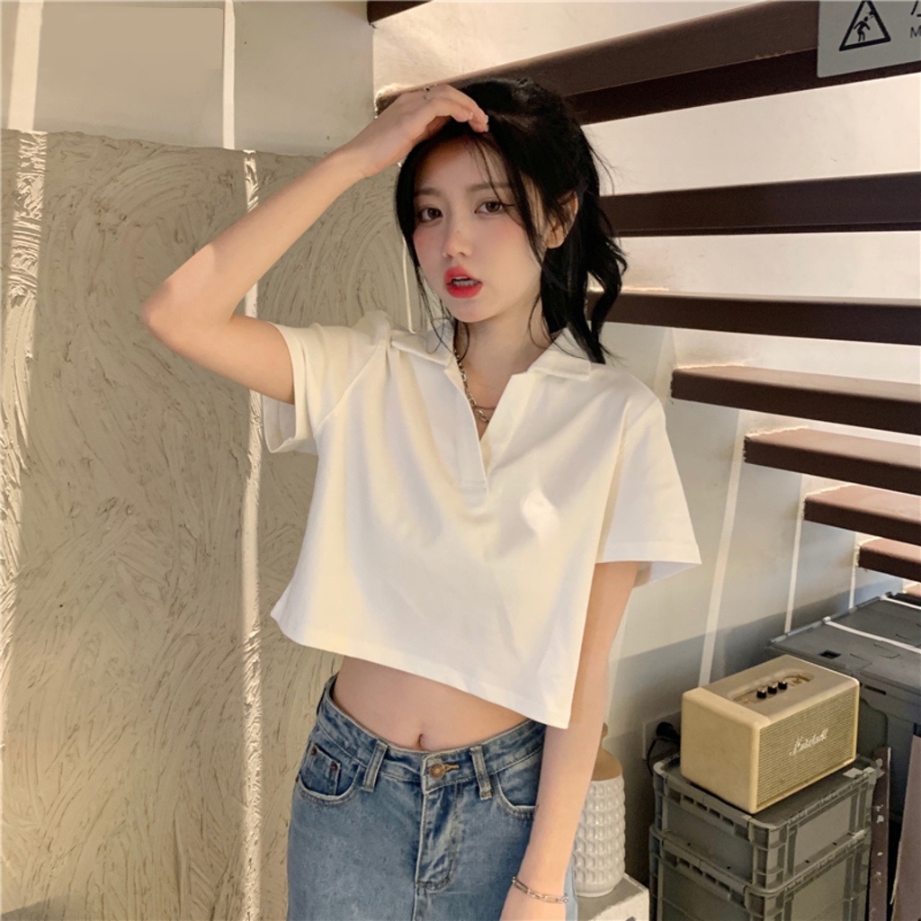 Áo croptop nữ ,Áo croptop, tay ngắn có cổ kiểu polo thời trang đẹp form rộng sexy cá tính thể thao màu trắng đen ACN002 | WebRaoVat - webraovat.net.vn