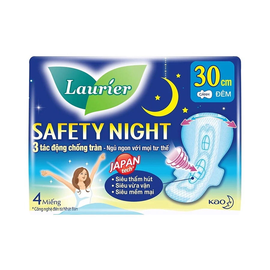 Combo 8 gói Băng vệ sinh Laurier Safety Night Đêm Siêu An Toàn 30cm 4 miếng