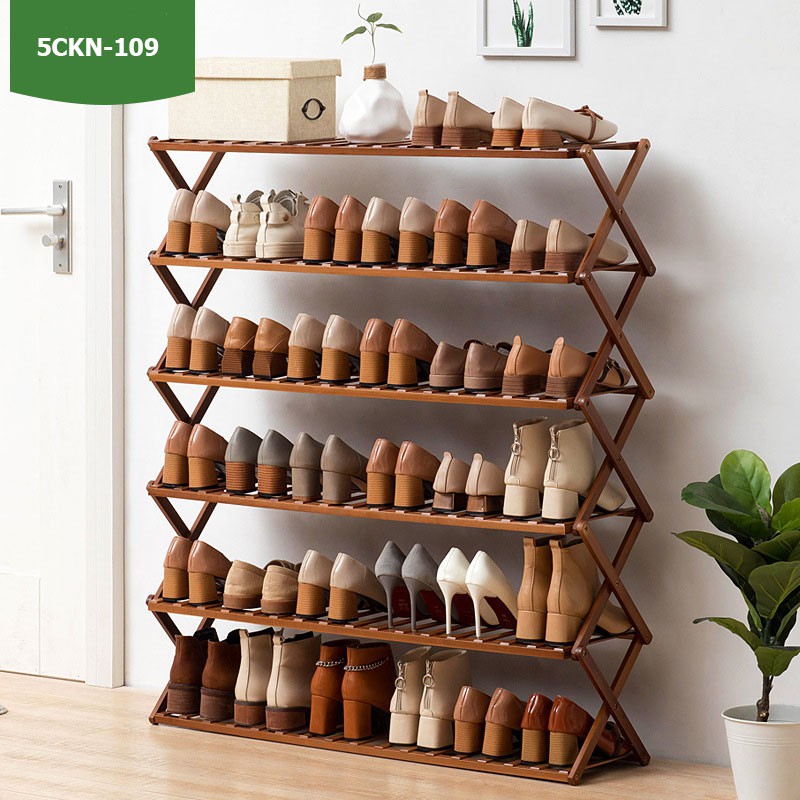 Kệ giày gấp gọn thông minh bằng gỗ tre sử dụng luôn không cần lắp đặt