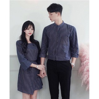 Đồ đôi nam nữ đẹp Set Váy nữ sơ mi nam đôi Hàn Quốc