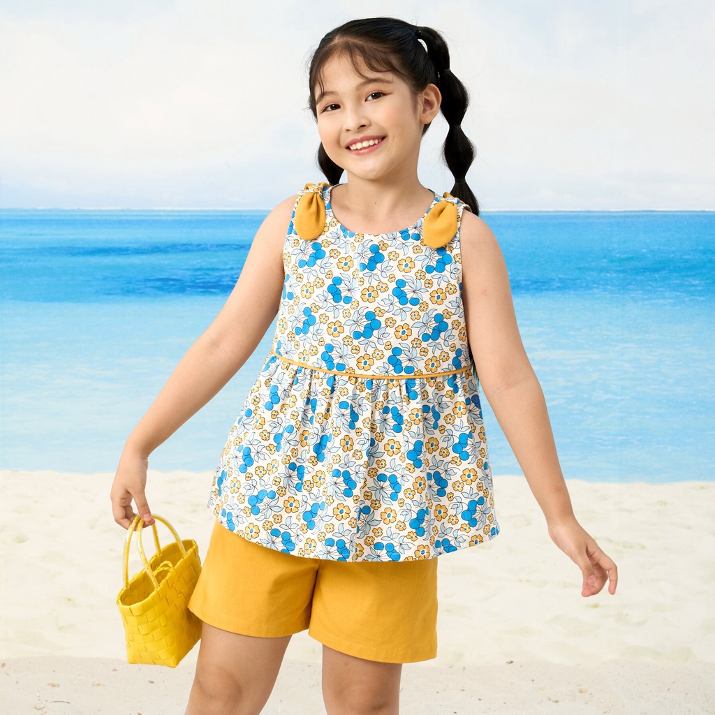 Set đồ áo và quần cho bé gái đẹp xinh, cao cấp EcoS010. Size trẻ em 5, 6, 7, 8, 10, 12 tuổi mặc mùa hè