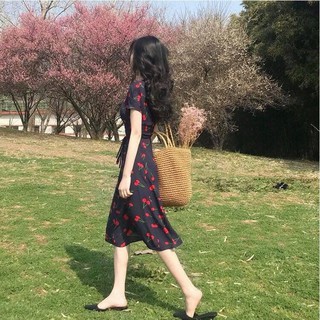 Đầm maxi họa tiết cherry đắp chéo [KÈM ẢNH THẬT]