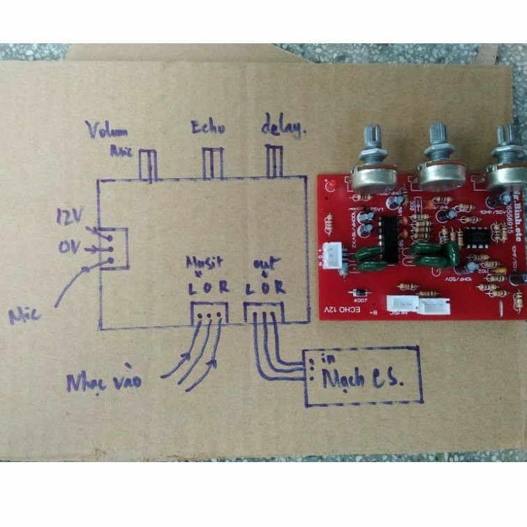 Echo mini dùng cho loa kéo, nguồn 12v đơn