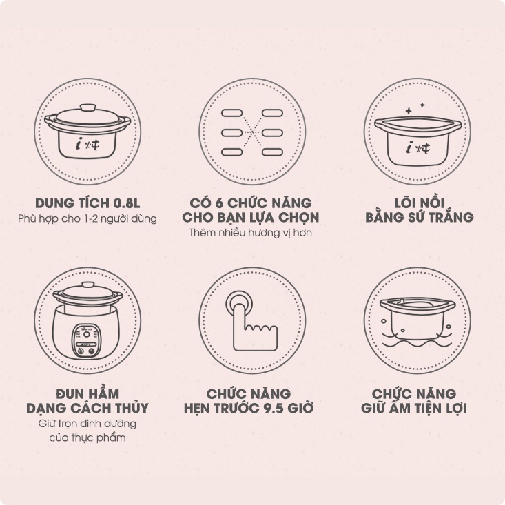 Nồi nấu cháo cho bé, nồi ninh hầm đa năng cho bé BEAR B08C1 Dung Tích 0,8L Kèm Lồng hấp - CÓ HDSD TIẾNG VIỆT