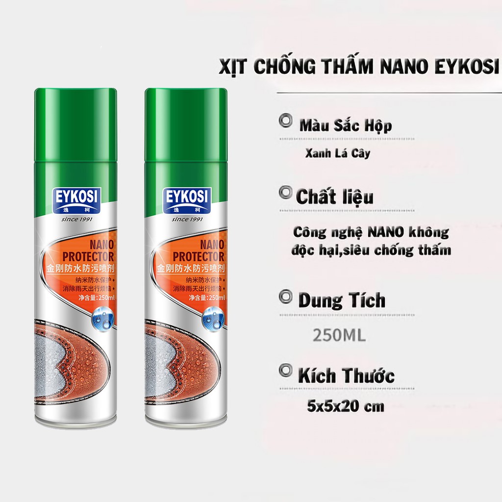 Bình Xịt Nano Eykosi Chống Thấm Nước,bụi bẩn Giày 250ml không độc hại