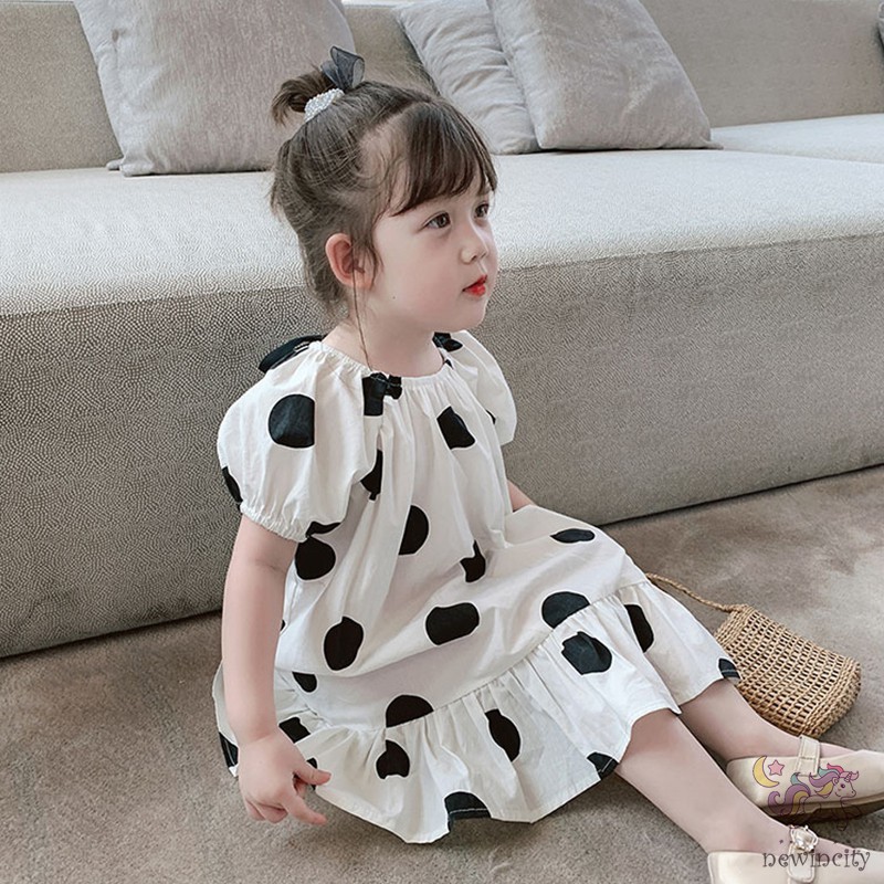 Đầm họa tiết chấm bi ngọt ngào phong cách hàn quốc dành cho bé gái