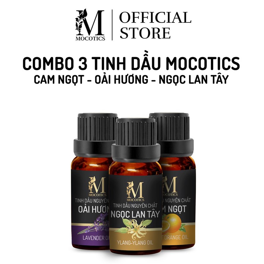 Tinh dầu thiên nhiên xông phòng, đuổi muỗi Mocotics: combo 3 loại oải hương + ngọc lan tây + cam ngọt dung tích 10ml