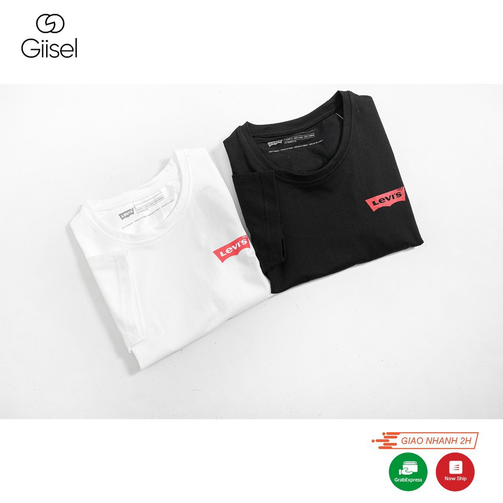 Áo thun nam ngắn tay cổ tròn - áo phông basic cotton co giãn 2 màu trắng - đen - logo màu đỏ