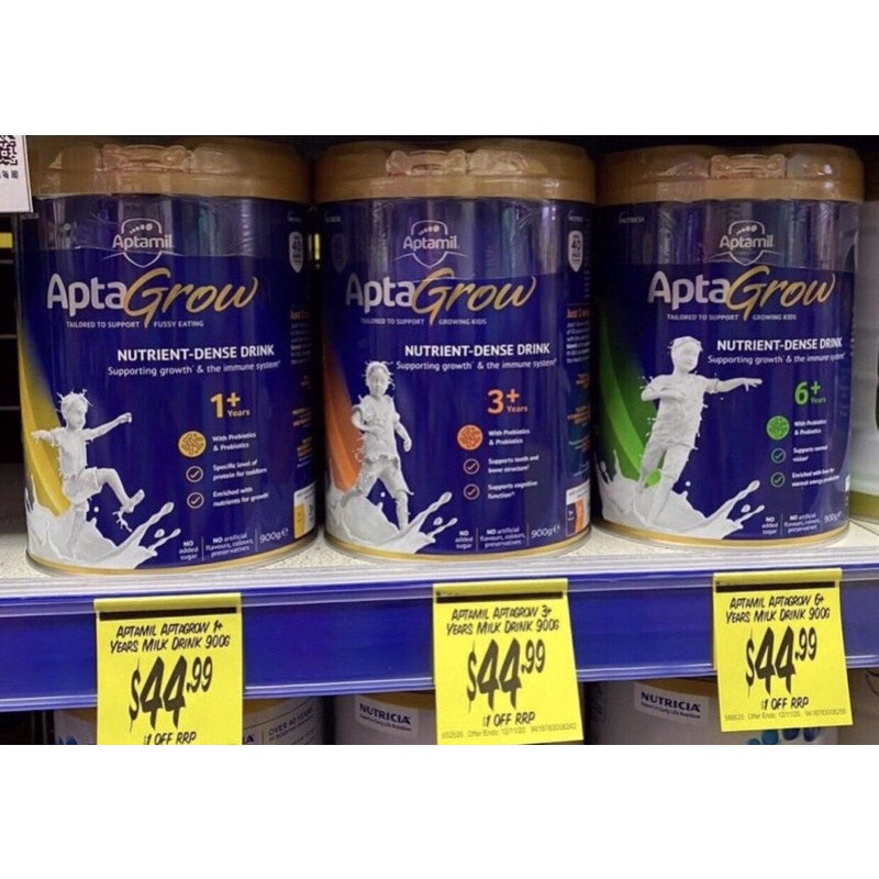 Sữa Aptamil Apta Grow 1+, 3+, 6+ Úc hộp 900g, chuẩn Pallet Air - Riobaby