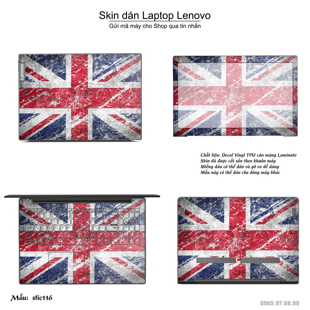 Skin dán Laptop Lenovo in hình cờ Anh (inbox mã máy cho Shop)