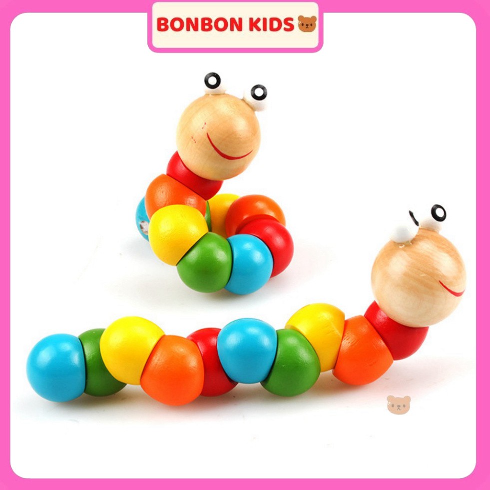Đồ chơi con sâu gỗ uốn dẻo nhiều màu sắc đáng yêu cho bé  BONBON KIDS