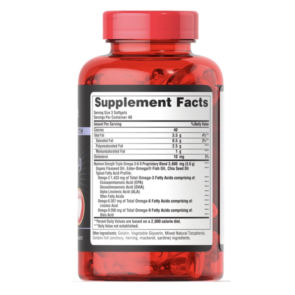 VIÊN UỐNG BỔ MẮT, NÃO, TIM, TĂNG CƯỜNG HỆ MIỄN DỊCH OMEGA 369 FISH, FLAX & BORAGE OILS PURITANS PRIDE 120 VIÊN