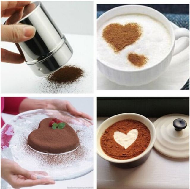 Lọ Rắc Bột Inox, Lọ rắc bột cacao matcha inox có nắp