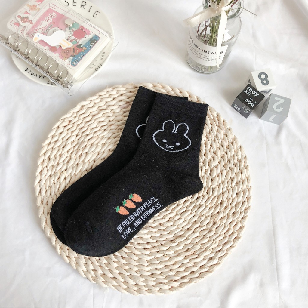 Tất Nữ Cổ cao Cotton In hình Hoạt hình Ulzzang Hàn Quốc Vớ Nữ Cao cổ Dễ thương Nhật Bản Thu Đông