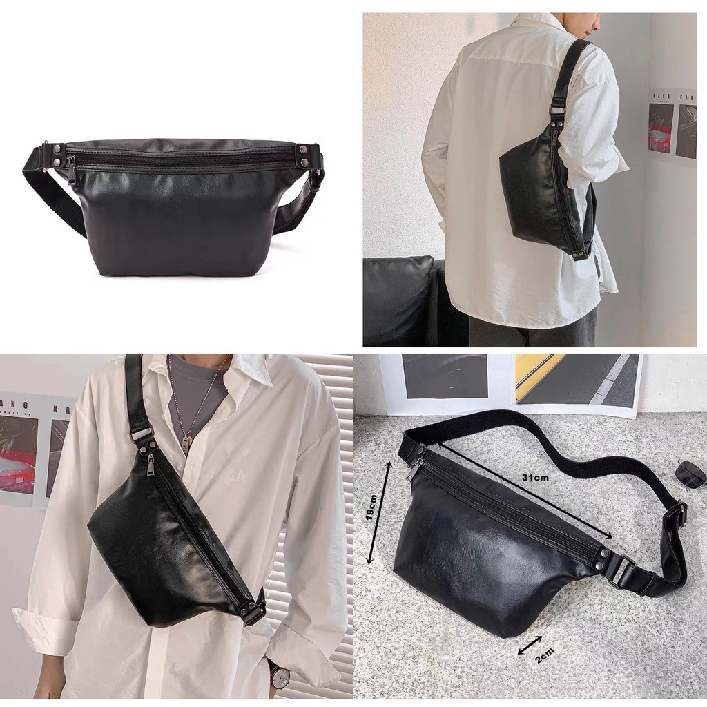 Túi 2in1 vừa đeo chéo vừa đeo hông 3982  Unisex W2P chất da PU cao cấp chống thấm nước chống bào mòn Ulzzang | BigBuy360 - bigbuy360.vn