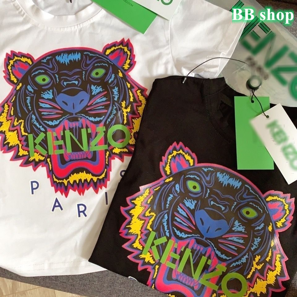 Kenzo Áo Thun Cotton Tay Ngắn Cổ Tròn Họa Tiết Rằn Ri Cho Bé Trai Và Gái Thời Trang