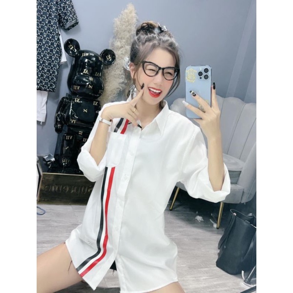 Sơ Mi Thom Browne, Áo Sơ Mi Thom Vạch Thẳng Hot Hit Form Thụng Unisez