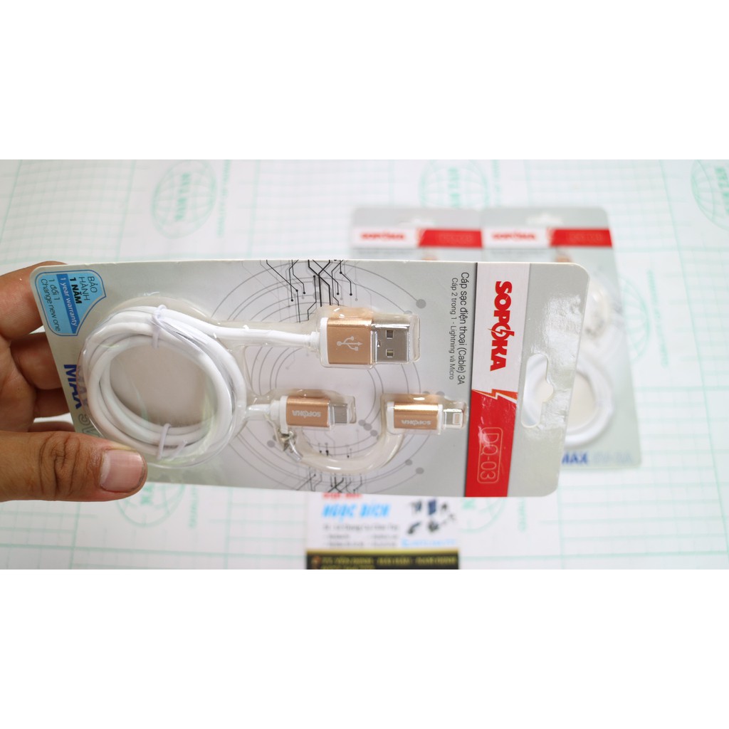 Cáp Sạc Đa Năng SOPOKA DQ03 Tích Hợp Chân Lighting, Micro USB Chính Hãng Dây 1M