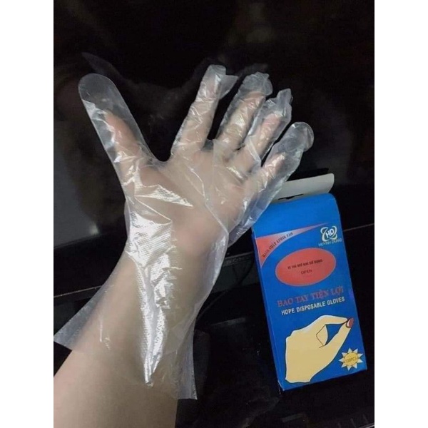 Hộp 100 găng tay nilong siêu tiện lợi dùng 1 lần