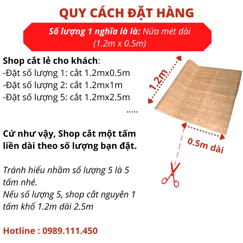 Giấy dán tường giả vân gỗ, decal dán bàn học, miếng dán tủ chống nước khổ 1.2m sẵn keo giá rẻ Kim Huệ