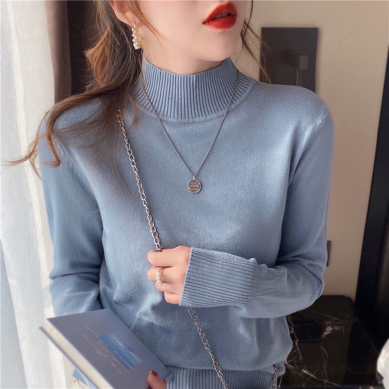 Áo Sweater dệt kim cổ lọ dáng rộng thời trang thu đông mới 021 cho nữ