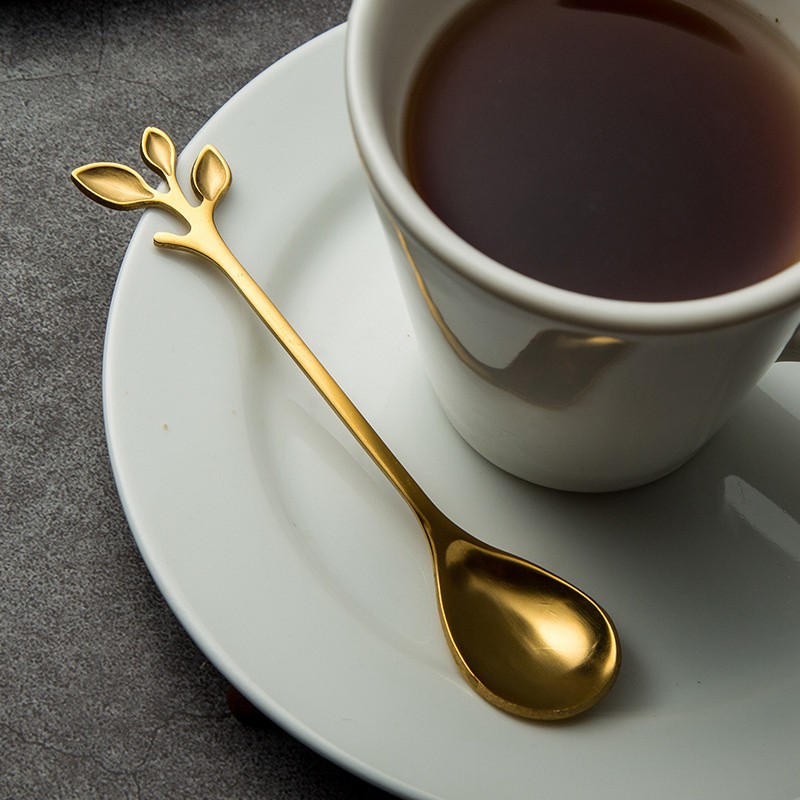 Tableware Gold Leaf Coffee Spoon Fork 4 Forks), 4.7 In