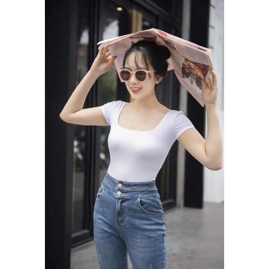 Áo bodysuit ROSIE cổ vuông cộc tay CECCI cotton 100%
