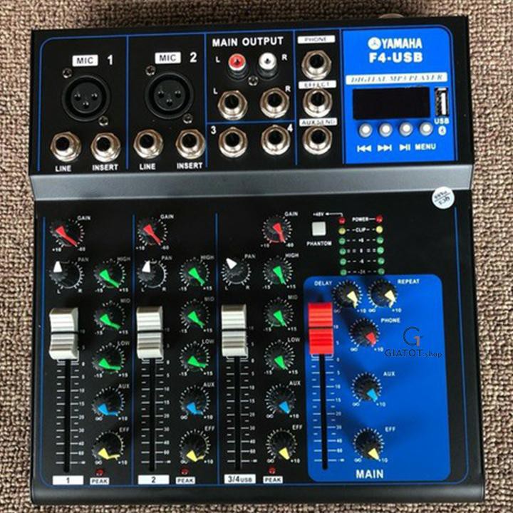 Bộ trộn âm thanh, Micxer F4, Mixer YAMAHA F4 Pro có Bluetooth có chân USB cao cấp, hàng đẹp GiatotHN