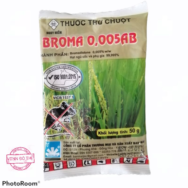 Broma 0,005AB - Chế phẩm diệt chuột dạng thóc trộn sẵn gói 50gr giá rẻ tiện lợi