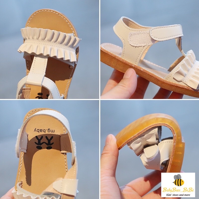 Sandal quai ngang kiểu bèo nhún cho bé gái, dép quai hậu cho bé gái đi học đi chơi mẫu v621 (trắng, đen)