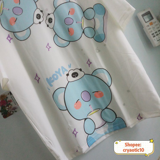 Set áo 3D Koya BT21 BTS + quần dài/ short cartoon Koya gấu xanh unisex - Hàng nhập khẩu