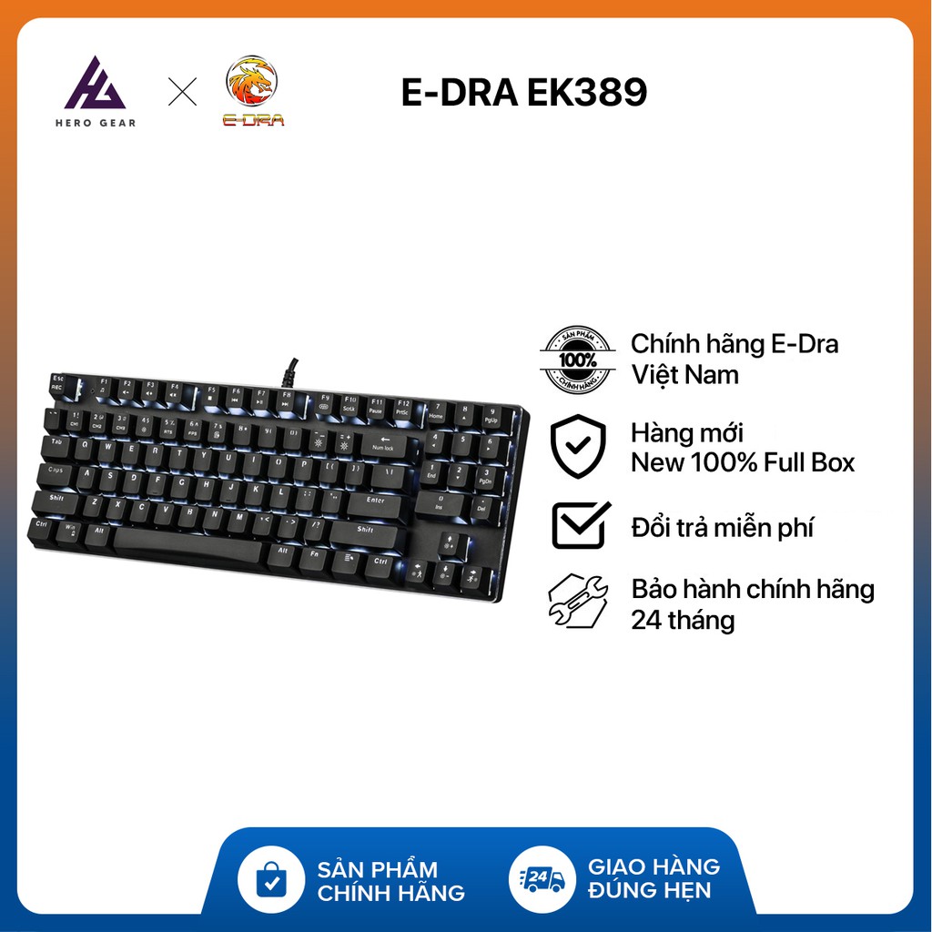 Bàn phím cơ E-DRA EK389 - Outemu switch - Keycap ABS Double Shot - Led siêu sáng màu trắng - Hàng chính hãng