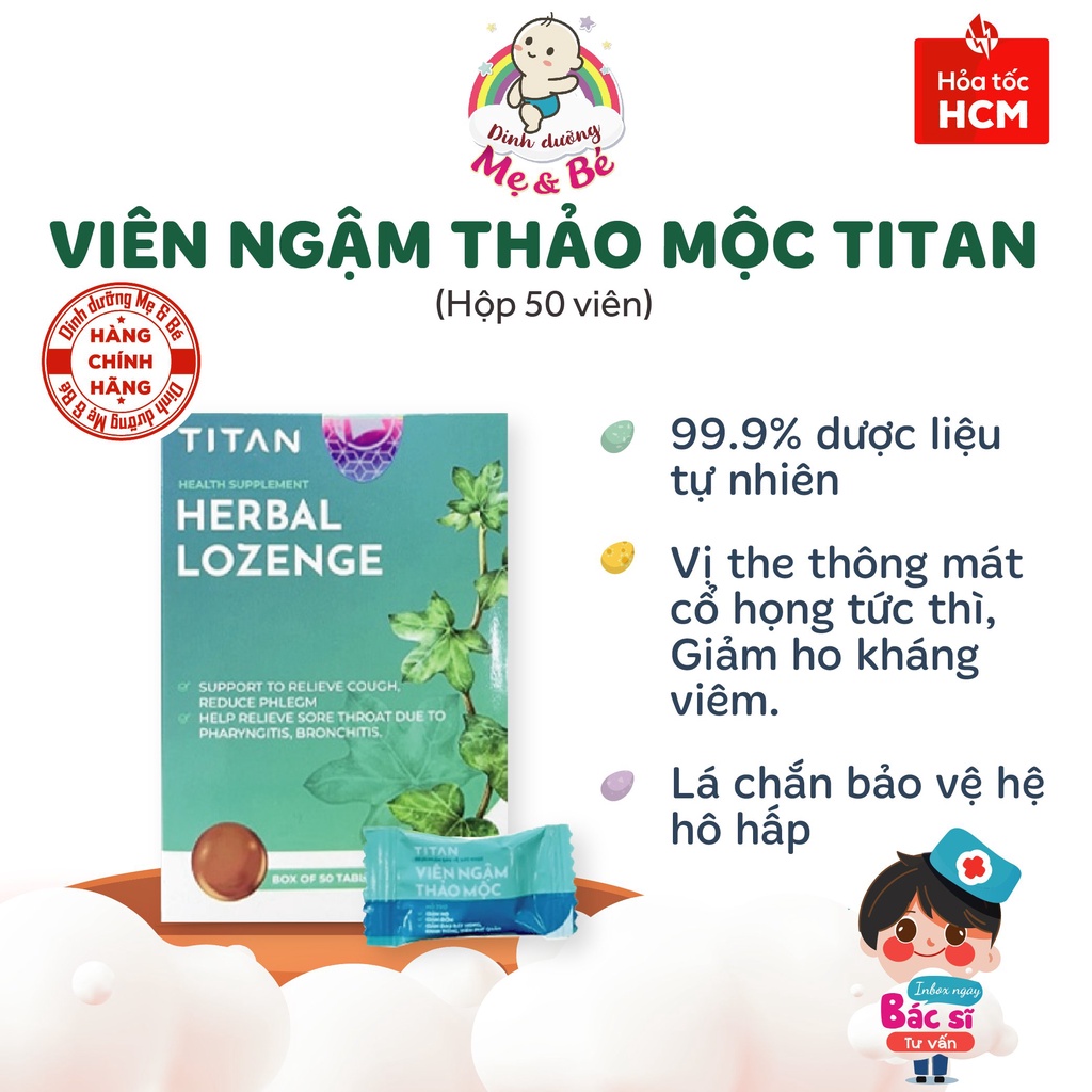 Viên ngậm thảo mộc giảm đau họng, giảm ho, thông cổ, mát họng TITAN (50 viên/hộp)