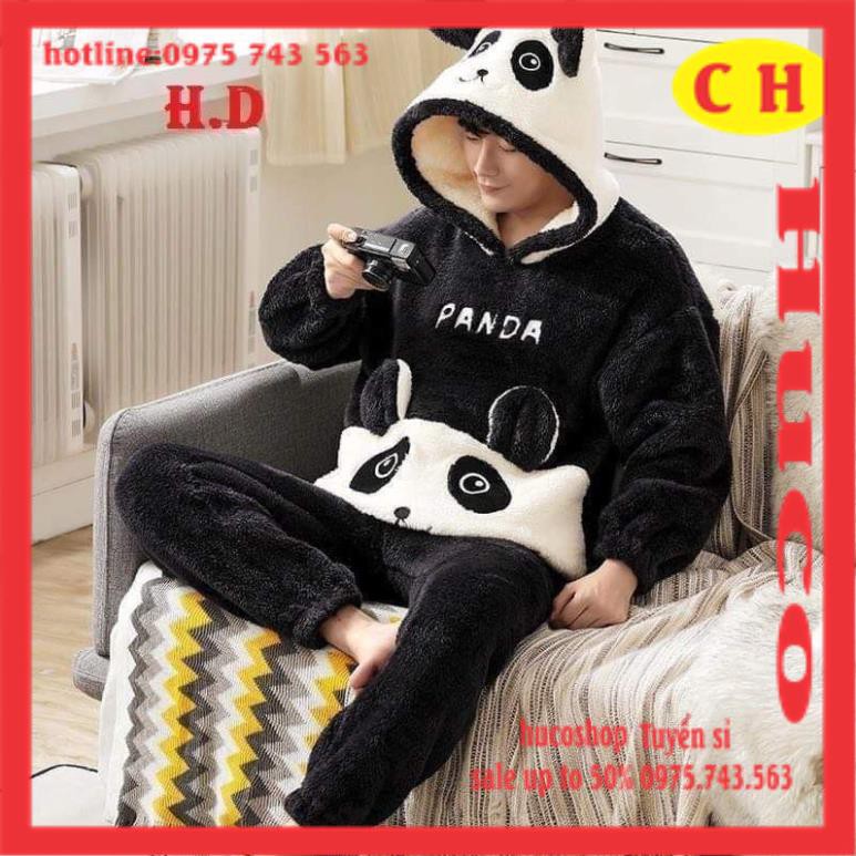 Bộ gấu lông PANDA cả thân- mặc nhà freesize❤bộ đồ ngủ mùa đông lông cừu giữ nhiệt tốt siêu ấm
