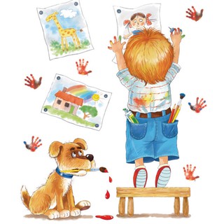 decal dán tường mẫu bé tập làm họa sỹ mẫu mới