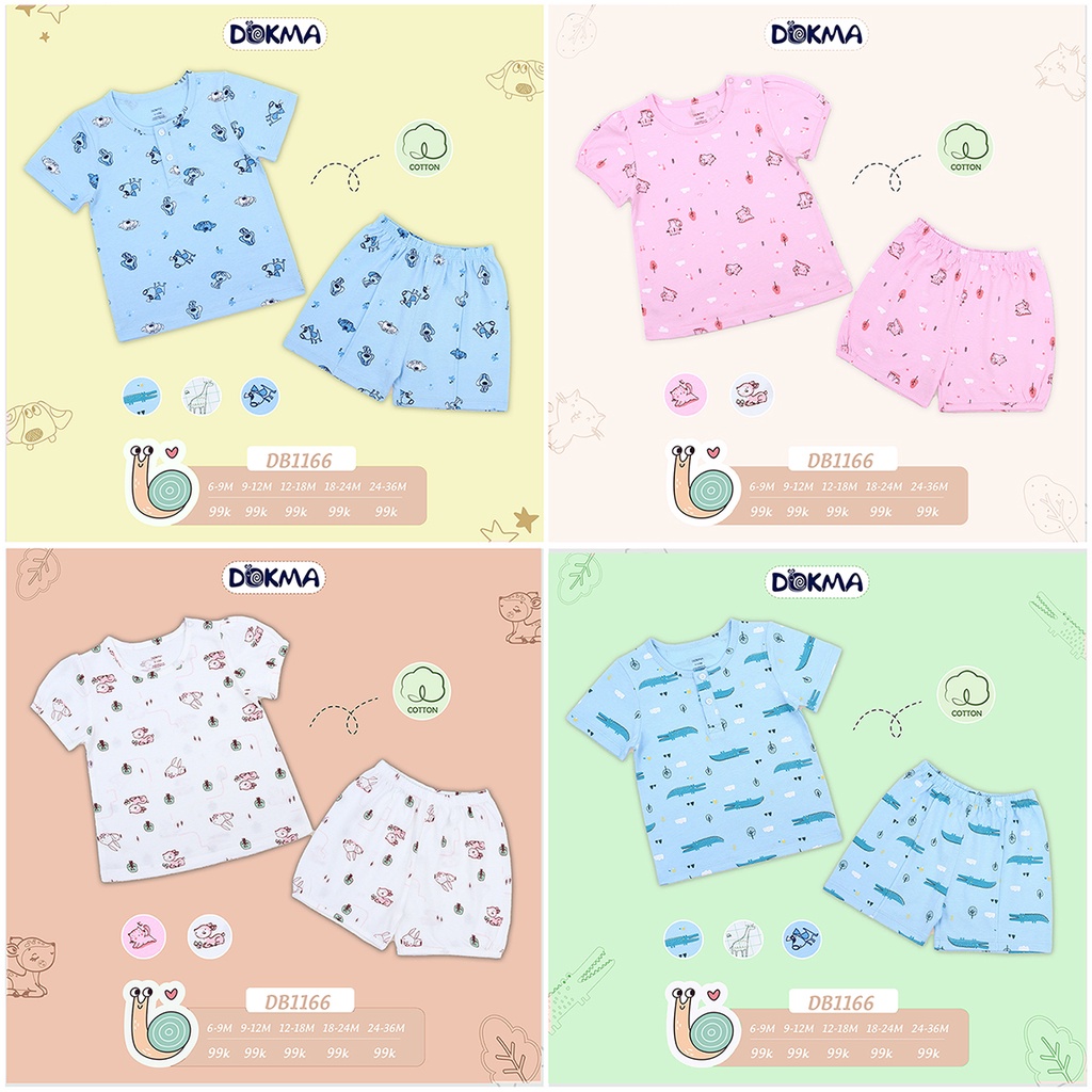 Bộ cộc tay cài vai bé trai bé gái Dokma - chất cotton Mỹ mềm mát, thoáng khí