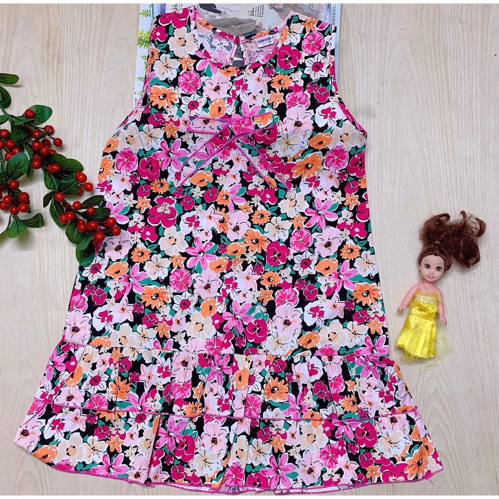Váy Khoét Tay Cho Bé Gái Nhiều Màu Sắc Chất Liệu Cotton Thun Mát