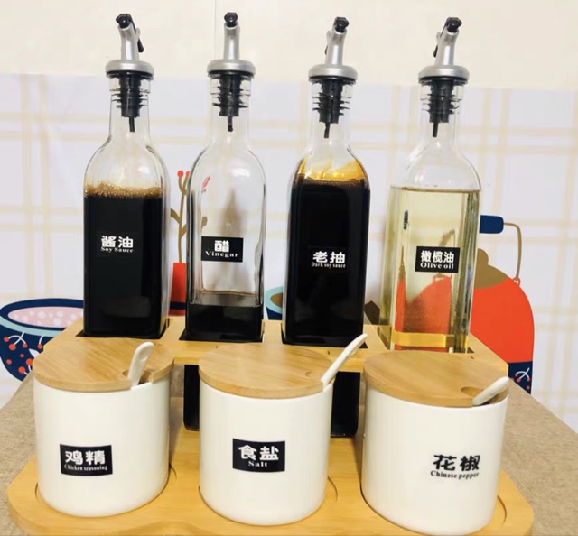 Bộ đựng gia vị thuỷ tinh , sứ trắng nhà bếp cao cấp
