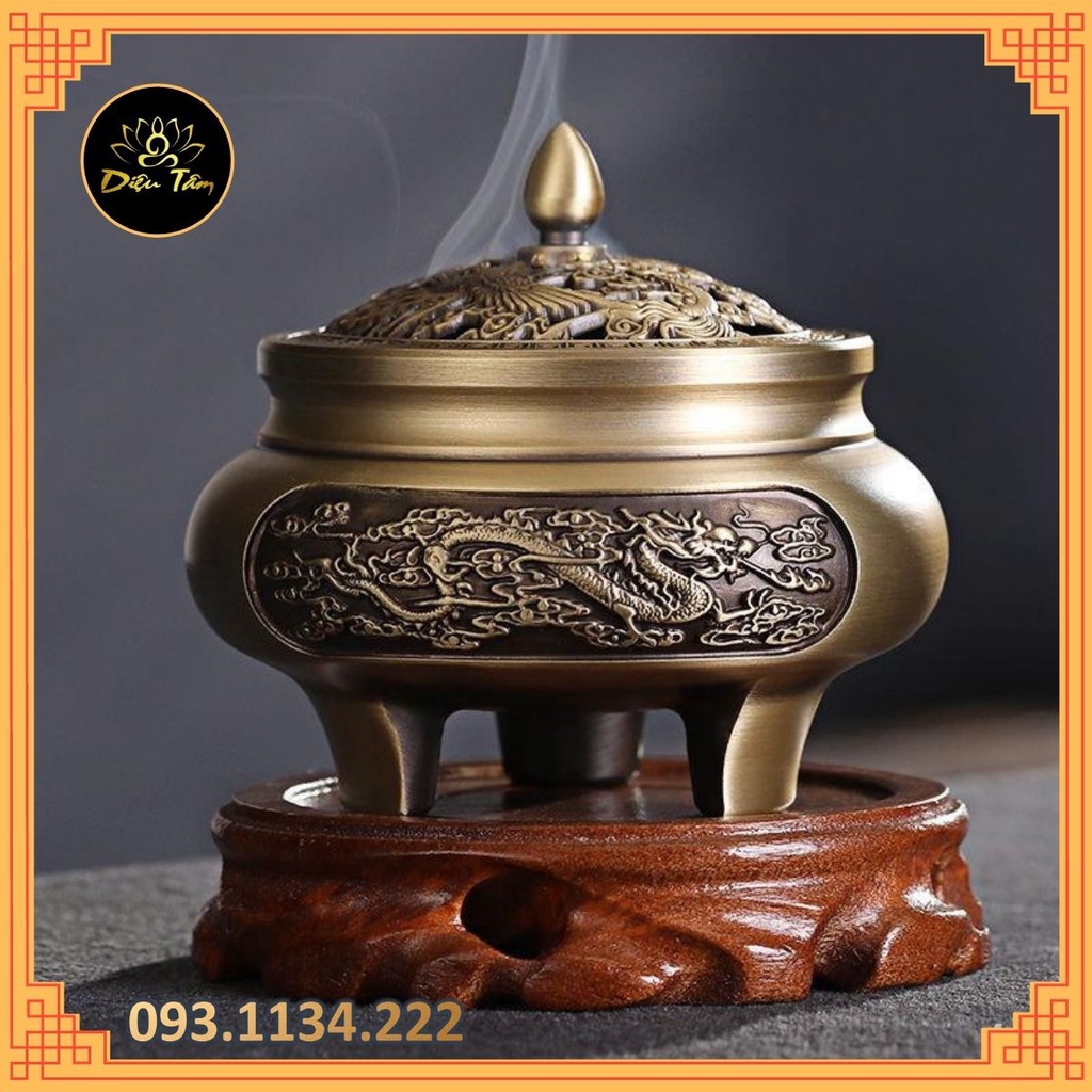 Lư xông trầm hương bằng đồng  ba chân rồng chạm khắc lò đốt bằng đồng nguyên khối