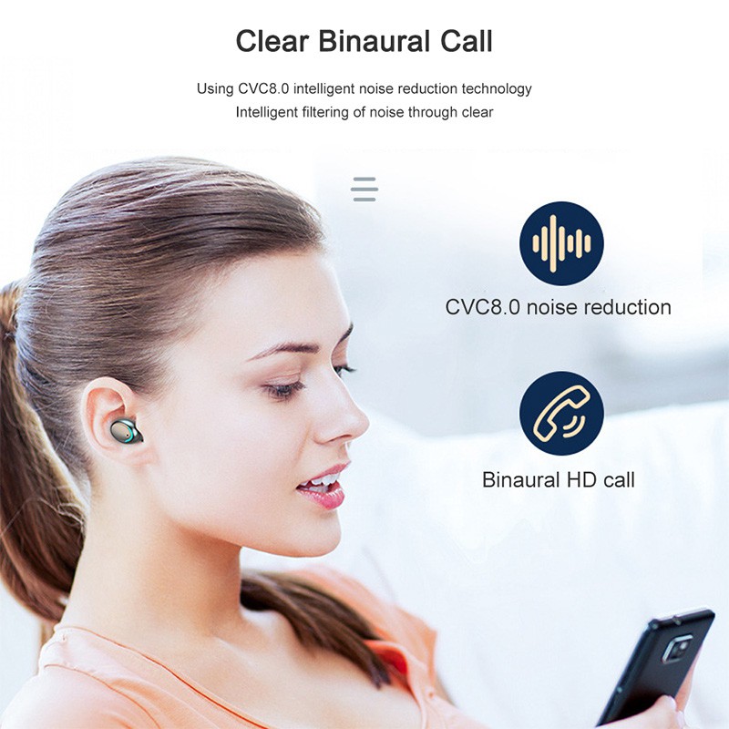 SUNhai Tai Nghe Bluetooth Không Dây Nhét Tai 5.0 Amoi F9-5 Pro Nút Cảm Ứng Kiêm Sạc Pin ​Dự Phòng