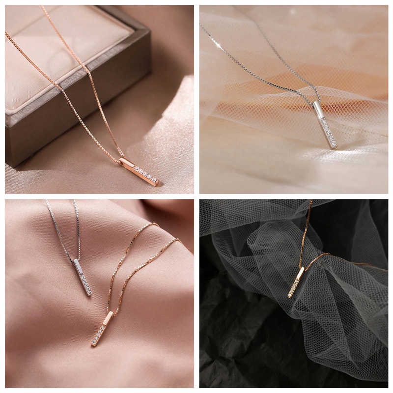 Vòng cổ Bạc Mặt Hình Học Đính Đá Zircon Màu Sắc Thanh Lịch Dành Cho Nữ