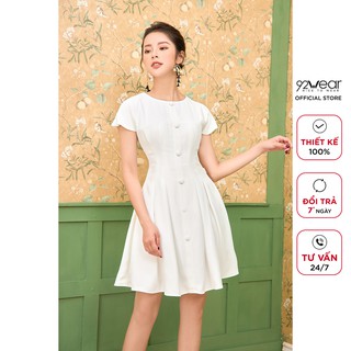 Đầm công sở 92WEAR dáng xòe xếp ly đi dạo, dự tiệc thanh lịch, tôn dáng DEA1493