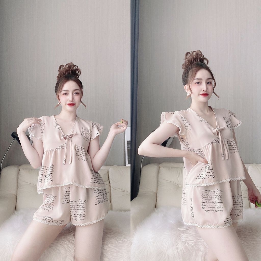 Đồ Ngủ Sexy Bigsize Nữ Đồ Bộ Mặc Nhà Lụa Họa Tiết Sọc, Chấm Bi Cao Cấp Mềm Mại Xinh Xắn Freesize &lt; 65kg