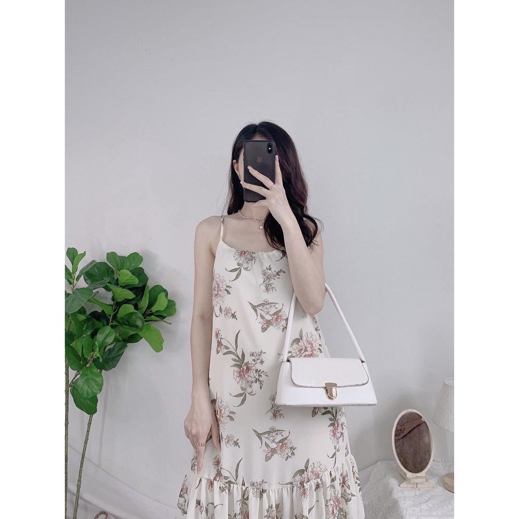 Váy Voan Đuôi Cá Vintage 🌺 Đầm đuôi cá dáng suông chất voan mỏng họa tiết hoa nhí SIÊU HOT 🌺