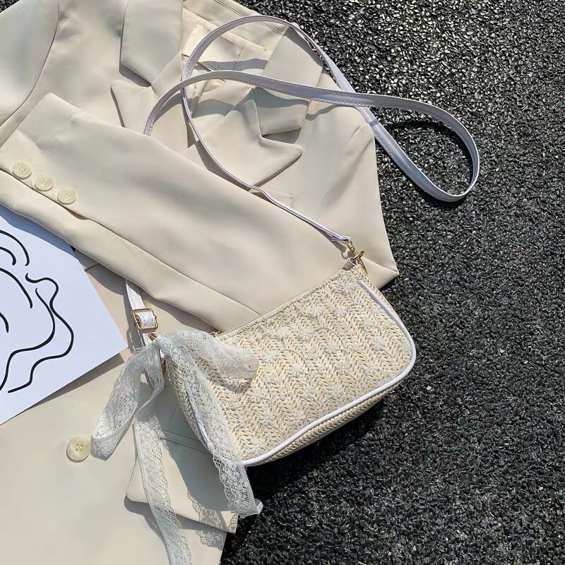 Túi Xách Đeo Chéo Đan Móc Hoa Cúc Phối Ren Nữ Tính, Hot Trend Ulzzang