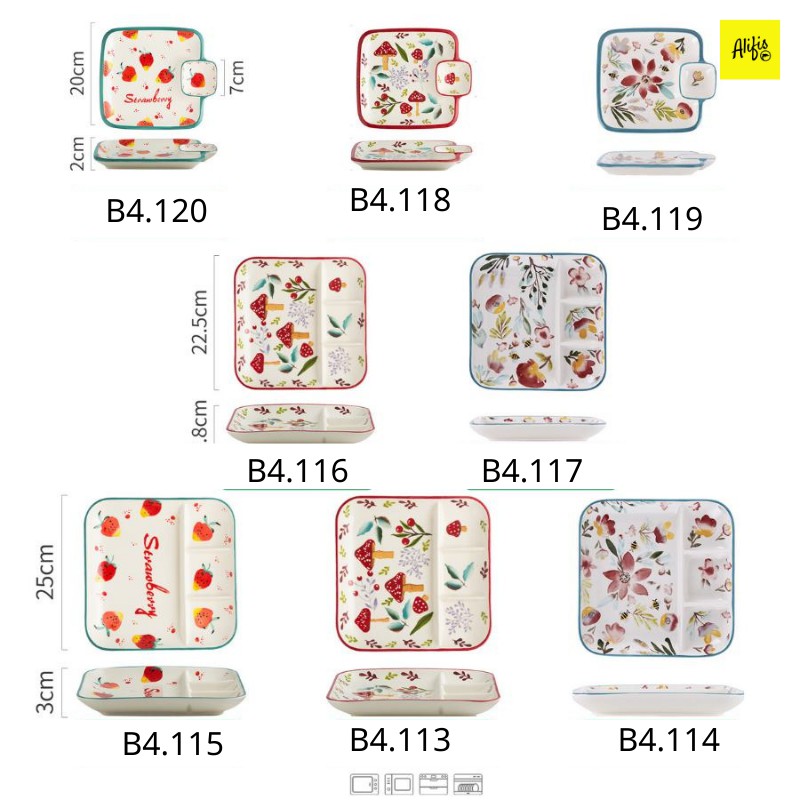 Đĩa sứ, đĩa sứ chia ngăn nhiều họa tiết dùng - phụ kiện bàn ăn tiện dụng