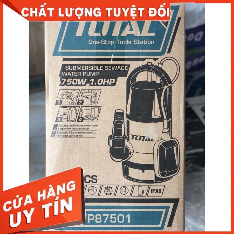 750W (1HP) MÁY BƠM CHÌM NƯỚC THẢI TOTAL TWP87501 nguyên zin nhé các bác